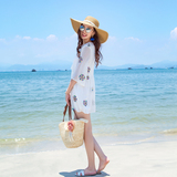 2016夏季新款波西米亚沙滩度假雪纺刺绣宽松连衣裙中袖短裙