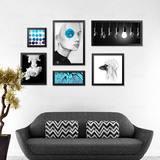 个性创意抽象概念挂画客厅背景墙装饰画卧室墙画黑白组合壁画有框