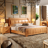 实木床储物气动高箱1.8 1.5米现代简约中式卧室全橡木双人床家具