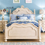 美式乡村 法式复古实木儿童床 地中海橡木白色做旧床 1.2米公主床