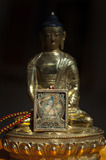 热贡唐卡手绘装框小唐卡文殊菩萨护身符西藏随身挂盒小唐卡画嘎乌