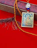 热贡唐卡手绘装框小唐卡绿度母护身符西藏随身挂盒小唐卡画嘎乌