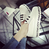 红M韩版新款夏季一脚蹬懒人鞋字母女学生松糕厚底中跟帆布女鞋潮