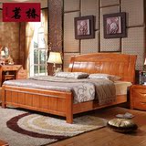 现代中式实木床橡木床1.5/1.8米双人床高箱储物婚床木质床箱体床