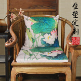 红木椅子坐垫棉麻沙发垫荷花新中式中国风实木餐椅圈椅垫海绵定做
