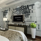 电视背景墙纸壁纸3D立体大型壁画无纺布客厅卧室欧式字母世界地图