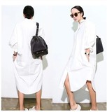 韩国代购2016春秋新款大码女装宽松BF白色超长款衬衫蝙蝠袖衬衫裙