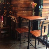 美式复古实木小餐桌户外休闲小方桌正方形铁艺快餐店餐饮桌椅组合