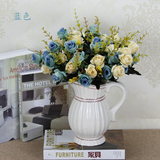 欧式仿真玫瑰花束客厅玄关假花装饰品陶瓷花瓶插花器创意茶花包邮