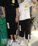 夏季韩国ulzzang原宿BF风+t恤女休闲学生两件套阔腿裤七分裤套装