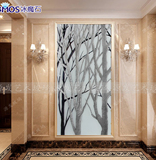 上海艺术玻璃/隔断屏风 简欧风格 现代 玄关背景发财树 立体深雕