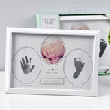 新生儿手脚印婴儿宝宝手足印泥相框实木摆台百天满月周岁纪念框。