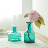 简约 蓝色玻璃 透明 花瓶装饰摆设 摆件 插花 客厅桌面家居工艺品