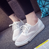 天天特价韩国小白鞋布鞋夏季透气网面系带休闲帆布鞋女白色平底鞋