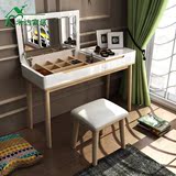 卧室梳妆台简约北欧格调宜家小户型实木白色烤漆翻盖化妆桌子带凳
