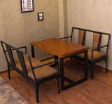 美式乡村铁艺咖啡馆餐桌椅组合复古实木西餐厅休闲吧卡座沙发桌椅