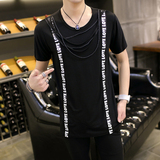 夏季青少年韩版潮流短袖T恤男修身黑色半袖体恤学生夏装非主流t恤