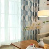 高档现代简约窗帘蓝色波浪条纹提花遮光成品布田园落地窗客厅卧室