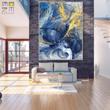 抽象沙发背景墙装饰画 现代简约大幅挂画蓝色抽象油画巨幅装饰画