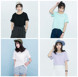 韩版夏季学生纯色短袖T恤女 百搭宽松学院风班服闺蜜装糖果色上衣