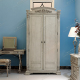 美式乡村实木双开门衣柜法式复古后现代大衣柜欧式白色做旧家具