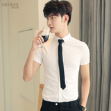 职业装发型师短袖衬衫男修身型夏季商务白色衬衣男士服装夏季韩版