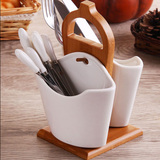 创意个性厨房用品陶瓷两双面筷子筒架笼勺刀叉收纳置物盒木架餐厅