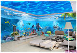 无缝大型壁画3D立体壁纸海底世界海洋鱼儿童房电视客厅背景墙纸