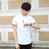 薄款格子衬衫男短袖夏季韩版修身商务休闲纯棉衬衣青年英伦学生潮