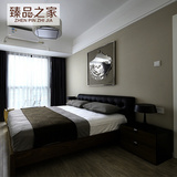 现代中式实木床 新中式卧室简约实木真皮双人床 1.8米婚床家具