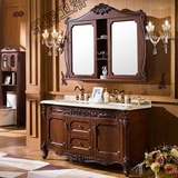 定制美式仿古浴室柜实木镜柜红橡木开放漆洗手台洗脸盆卫浴柜组合