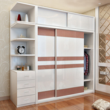 唐诗衣柜推拉门现代简约2门板式实木衣柜简易组合整体趟门衣柜