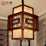 三宜仿古中式吊灯 实木浮雕青花瓷装饰餐厅茶楼书房卧室小吊灯