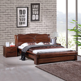 全实木床黑胡桃木双人床婚床简约现代储物床带床尾凳1.8米家具