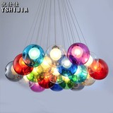 简约创意吊灯餐厅儿童房吊灯彩色玻璃球泡泡吊灯球中球双罩玻璃球
