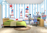 儿童房背景墙立体壁画男孩卧室墙纸沙发无缝壁纸移门卡通米奇床头