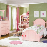 欧式男女孩儿童床美式公主床1.2米粉色实木床单人床田园儿童家具