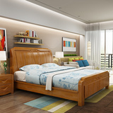 实木床1.8米简约现代中式双人高档婚床橡胶木家具气动储物高箱床