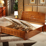 新中式实木床1.8/1.5米单双人全实木橡木床现代简约高箱储物婚床