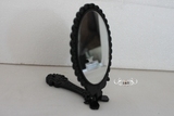 韩国化妆镜安娜苏可折叠化妆镜黑银色便携高档手柄镜公主镜子