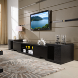 简约现代客厅地柜钢化玻璃伸缩电视柜茶几组合黑色电视机柜影视柜
