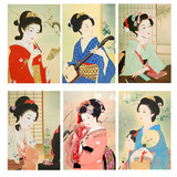 日式料理寿司店装饰画日本仕女图和服美女图挂画浮世绘榻榻米壁画
