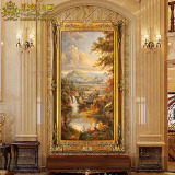雅创油画装饰画欧式风景现代客厅玄关竖版挂画手绘聚宝盆风水壁画