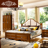 美式乡村实木床 真皮双人床1.8米实木婚床 1.5m白色床欧式床软靠