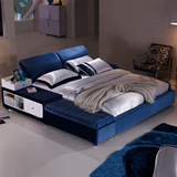 小户型布艺床榻榻米床简约现代可拆洗布床双人床1.8米储物婚床