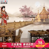 中式手绘美女过桥米线墙纸螺蛳粉店面店餐厅壁纸主题背景大型壁画