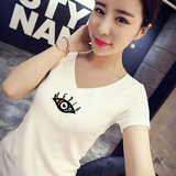 夏季韩版女装修身印花短袖t恤女半袖衣服女 2016夏装韩国学生体恤
