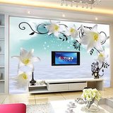 3d立体现代简约百合无缝电视背景墙纸客厅卧室壁纸真丝大型壁画