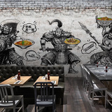 3D砖纹古代武将美人麻辣烫火锅大型壁画餐厅饭店拉面中式墙纸壁纸