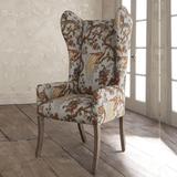 美式实木布艺单人沙发椅时尚高靠背老虎椅法式新古典休闲花布椅子